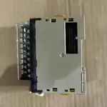 Omron CJ1W-AD081-V1 — front view of the CJ1W slice showing the eight analog input status LEDs, the detachable 18-point terminal block, and the operating / error indicators on the dark grey housing
