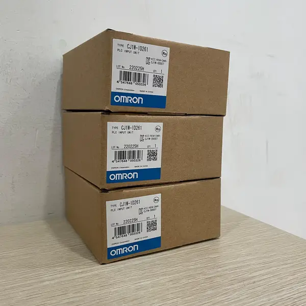 Omron CJ1W-OD261 CJ-series 64-point NPN transistor output unit in the shipping carton with the type label visible