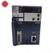 Omron CJ2H-CPU64-EIP PLC CPU unit — front view showing the 49 mm wide body with the USB Type-B programming port on the top face, the built-in EtherNet/IP port (RJ-45 × 2 for daisy-chain) on the bottom face, and the indicator LEDs (RUN, ERR, INH, PRPHL, COMM) visible across the front