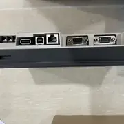 Omron NS8-TV01-V2 NS-series HMI — top-down view of the rear connector panel showing two DB9 serial ports (Port A RS-232C, Port B RS-422A/485), USB host/slave ports, Ethernet RJ45 port, and 24 VDC power terminal block