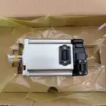 Omron R88M-K40030H-S2 — rear view showing the encoder connector, the power connector, and the thermal sensor wiring on the rear face of the motor