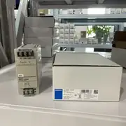 Omron S8VS-12024 switching power supply — left side view showing the Omron logo, model label S8VS-12024, and the input voltage rating 100–240 VAC printed on the side